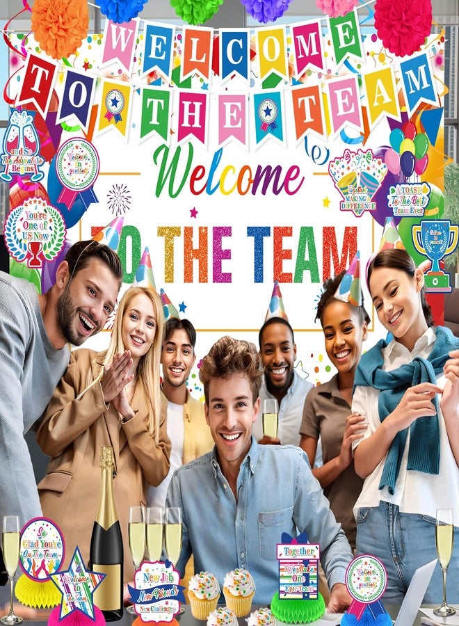 Woosytoo Welcome To The Team Decorations Banner Colorful Glittery Welcome Sign Hanging Decorations New Employee Banner, Honeycomb Centerpieces, Paper Pompoms for School Classroom Teacher Doctor Office - Image 3